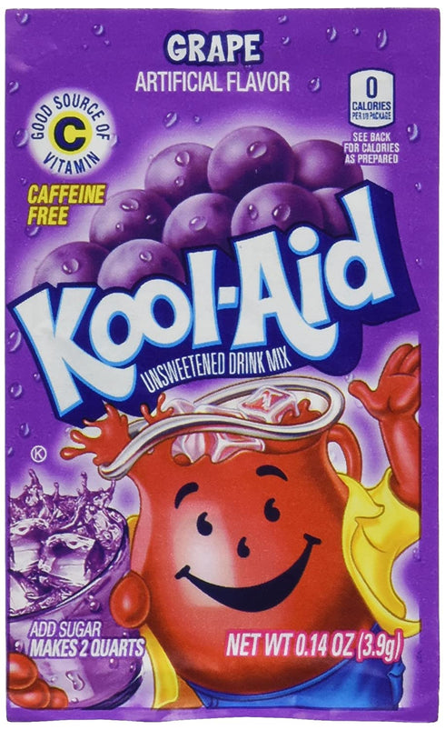 Kool-Aid Soft Drink Mix Grape Unsweetened, Caffeine Free - 0.14 Oz, Pack of 12