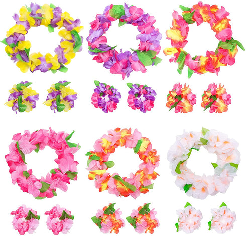 FUTUREPLUSX Hawaiian Leis, 48PCS Hawaiian Party Necklace Headbands and Wristbands for Hawaiian Luau Decoration Tropical themed Party