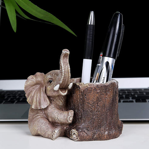 Hodao Elephant Decorations for Home Desk Organizer Gold Elephant Decor Elephant Pen Holder