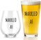 Married AF Wine Glass And Beer Glass Gift Set - Funny Mr And Mrs Wedding Or Engagement Gifts - Great For Couples, Newlyweds, And Anniversaries