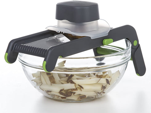 Prepworks by Progressive Compact Mandoline, Features Slice, Julienne and Spiral Cuts and 3 Thicknesses Thin, Medium and Thick, Noodle, Ribbon, Food Slicer, Vegetable Slice