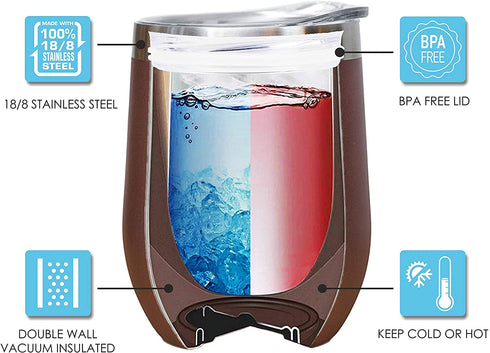 Mom Juice VINOVITA Stainless-Steel Funny Wine Tumbler Insulated Stemless Glass with 2 Lids, Straw, & Brush Novelty Adult Sippy Cup Perfect For Mother™s Day, Valentines, Birthday 12oz
