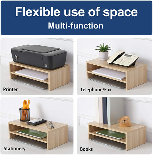 FITUEYES Monitor Stand - 2 Tiers Computer Monitor Riser with 16.7 Inch Shelf, Wood Desktop Stand for Laptop Computer Screen, Desk Organization, Office Supplies, Oak, DT204201WO