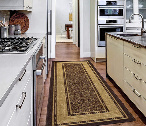 Ottomanson Contemporary Bordered Ottohome Rug, 20 in x 59 in, Chocolate Brown