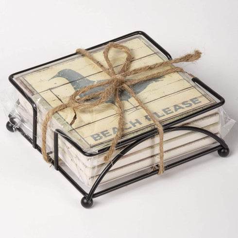 Primitives By Kathy Absorbent Stone Coaster Set, At the Beach