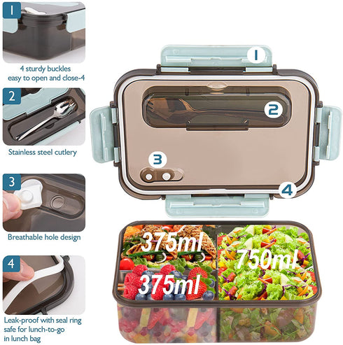 Bento box adult lunch box,lunch box kids,1500ML for lunch,Microwave & Dishwasher & Freezer Safe, BPA Free (BLACK)