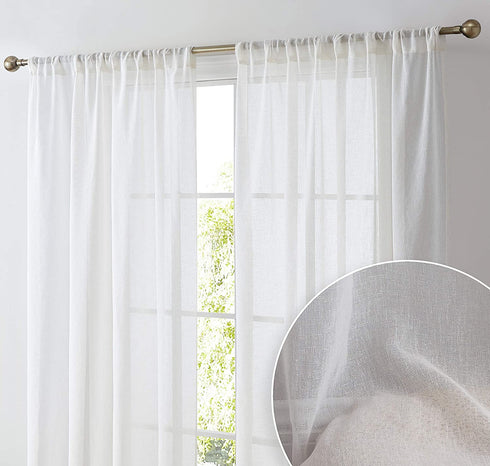 HLC.ME Penelope Faux Linen Textured Semi Sheer Privacy Sun Light Filtering Transparent Window Pocket Hole Thick Curtains Drapery Panels for Bedroom & Living Room, 2 Panels (54 W x 84 L, Ivory)