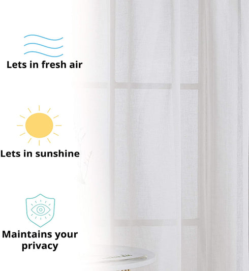 HLC.ME Penelope Faux Linen Textured Semi Sheer Privacy Sun Light Filtering Transparent Window Pocket Hole Thick Curtains Drapery Panels for Bedroom & Living Room, 2 Panels (54 W x 84 L, Ivory)