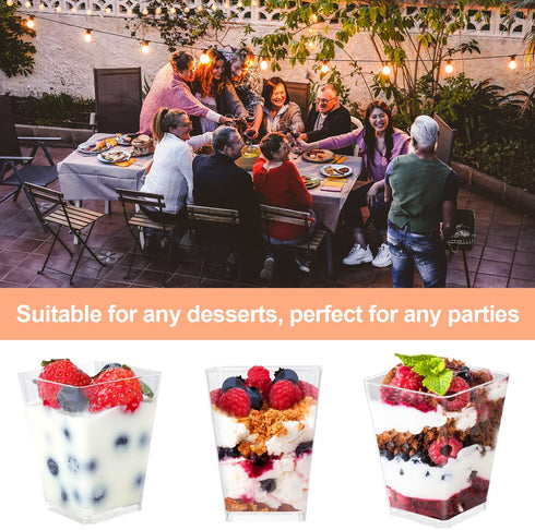 50Pack 5oz Plastic Dessert Cups with Lids Parfait Cups with Lids Appetizer Cups for Party Mini Dessert Cups with Spoons Clear Plastic Cups with Lids Pudding Fruit Ice Cream Cups