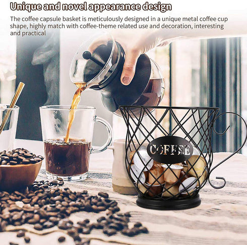 POWSTRO K Coffee Pod Storage, Counter Holders for K Cup Holder, Nespresso Pod Holder for Coffee Cup Basket and Organizer Mug, Suitable for Kitchen Bar Tearoom Countertop (Black)