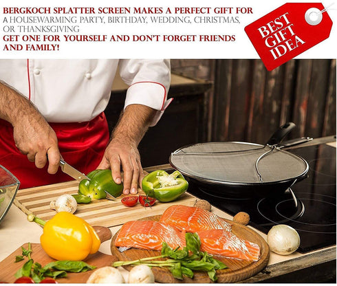 BergKoch Splatter Screen for Frying Pan Stainless Steel Grease Guard for 15 inch Pan to Stop Hot Oil Splatter - Kitchen Tools & Accessories