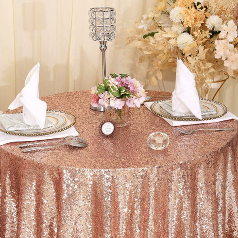 Poise3EHome 70-Inch Round Sequin Tablecloth for Party Cake Dessert Table Exhibition Events, Rose Gold