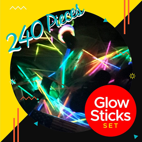 Glow Sticks Party Pack - 240 PCS That Includes, 100 Pcs 8 Inch Glow sticks,10 Pcs Ultra-Bright 6 Inch Glow Sticks, And All Exciting Accessories Create Glow In The Dark Necklaces, Bracelets, Glasses, Headbands, Balls, Flowers And Much More, Neon Light Sti