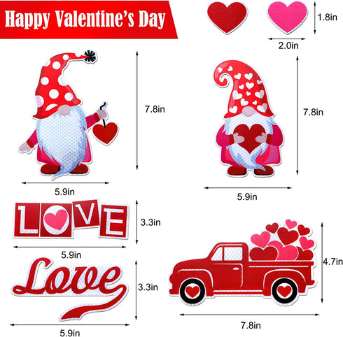 7 Pieces Valentines Day Refrigerator Magnets Gnome Heart Truck Love Magnets Stickers Car Reflective Magnets for Valentine's Day Decorations, Fridge Metal Door Mailbox Locker Office Cabinets Decor