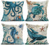 Emvency Set of 4 Throw Pillow Covers Blue Ocean Theme Nautical Coastal Octopus Hippocampus Turtle Whale Mediterranean Style Decorative Pillow Cases Home Decor Square 18x18 Inches Pillowcases