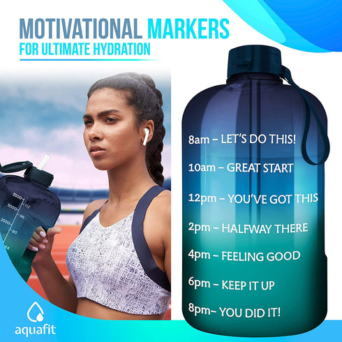 AQUAFIT 1 Gallon Water Bottle with Straw Motivational Water Bottle Big Water Bottle with Straw One Gallon Water Bottle Water Jug 1 Gallon Water Jug with Time Marker Daily Bottle