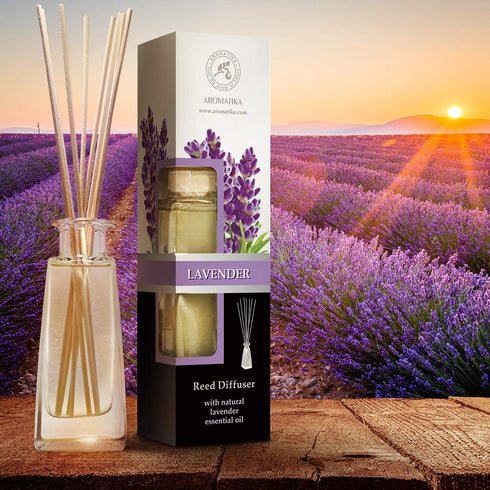 Reed Diffuser with Natural Essential Oil Lavender 3.4 oz (100ml) - Lavanda Diffuser - Scented Reed Diffuser - Non Alcohol - Gift Set w/ Bamboo Sticks - Best for Aromatherapy - Home - Office - Fitness