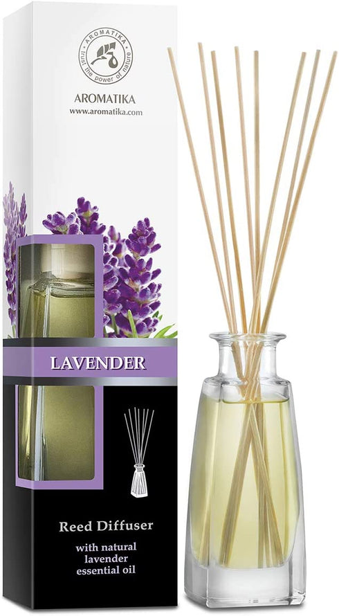 Reed Diffuser with Natural Essential Oil Lavender 3.4 oz (100ml) - Lavanda Diffuser - Scented Reed Diffuser - Non Alcohol - Gift Set w/ Bamboo Sticks - Best for Aromatherapy - Home - Office - Fitness