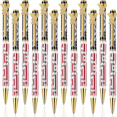 12 Pieces American Flag Pen Independence Day Ballpoint Pens Patriotic Writing Pens with Clip Black Ink Pens for 4th of July, Office Supplies, Souvenir, Present