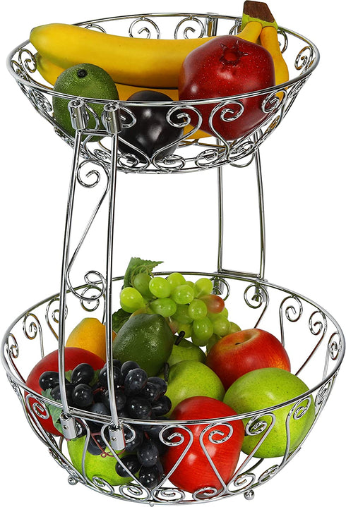 Simple Houseware 2-Tier Countertop Fruit Basket Bowl Storage, Chrome