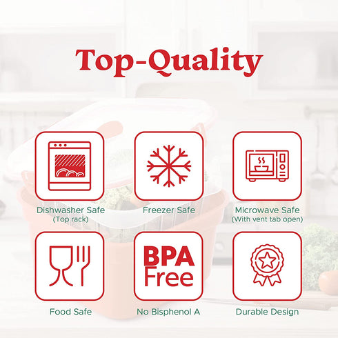 Tafura Microwave Vegetable Steamer. Microwavable Steamer Basket for Veggie / Broccoli / Fish. Steam Container w/ Vented Lid, 2 Liter, BPA Free