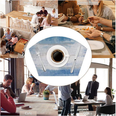 Abstract Grey Blue Round Table Placemats Set of 5 Modern Wedge Table Mats with Centerpiece Heat Resistant Washable Place mats for Indoor Outdoor Kitchen Dinning Table Decoration