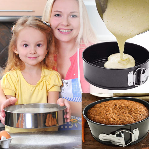 Springform Cake Pans - 4" 7" 9" Non-stick Round Bakeware Cake Pan and 150-piece Parchment Paper Liners (BLACK)