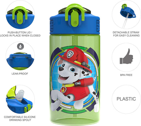 Zak Designs Kids Spout Cover and Built-in Carrying Loop Made of Plastic, Leak-Proof Water Bottle Design (16 oz, BPA-Free), 1 Count (Pack of 1), Paw Patrol (Rocky, Rubble & Chase)