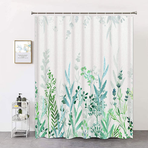 Likiyol Watercolor Floral Shower Curtain, Blue and Green Shower Curtain Teal and White Shower Curtains, Rustic Spring Shower Curtain with 12 Hooks, Waterproof Fabric Shower Curtains for Bathroom