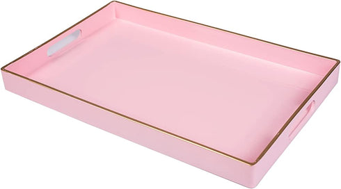 MAONAME Pink Serving Tray with Handles, Modern Decorative Tray for Coffee Table, Plastic Rectangular Tray for Ottoman, Bathroom, Decor, 15.75? x 10.2? x1.57