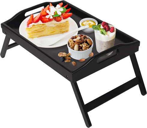 Bed Tray Table Folding Legs with Handles Breakfast Food Tray for Sofa,Bed,Eating,Drawing,Platters Serving Lap Desk Snack Tray(Black Small)