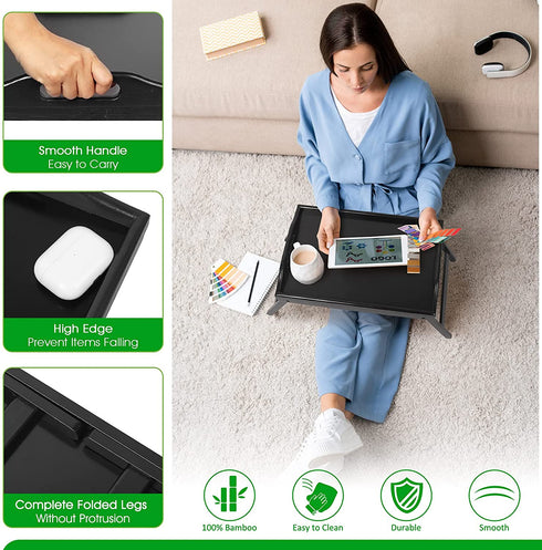 Bed Tray Table Folding Legs with Handles Breakfast Food Tray for Sofa,Bed,Eating,Drawing,Platters Serving Lap Desk Snack Tray(Black Small)