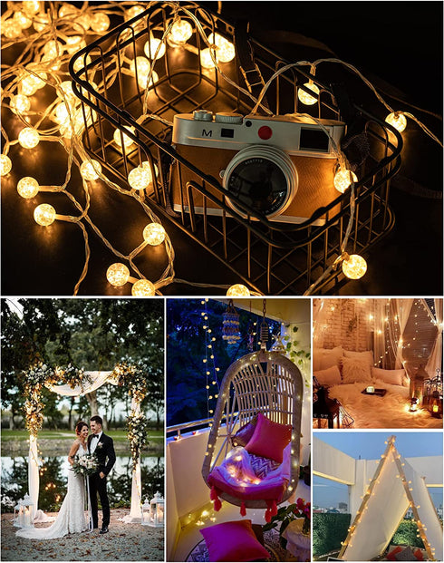 Battery Operated String Lights - JACKYLED 33ft 80 LED Crackle Globe Fairy Lights 8 Modes with Timer Remote Waterproof Indoor Outdoor Decorative Hanging Lights for Home Bedroom Party Wedding Christmas