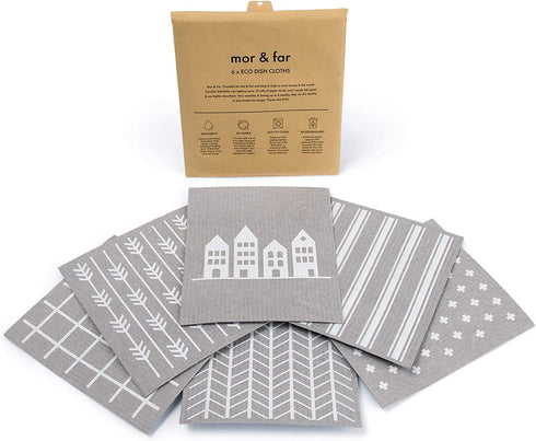 Set of 6 Classic Swedish Dishcloths - Biodegradable and Washable Kitchen Towels - Environmentally Friendly Scandinavian Dish Cloth, Use as Reusable Sponge or Paper Towels Alternative