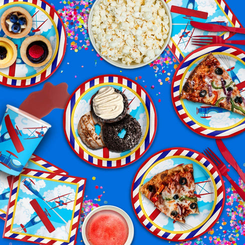 Airplane Birthday Party Supplies Set Plates Napkins Cups Tableware Kit for 16