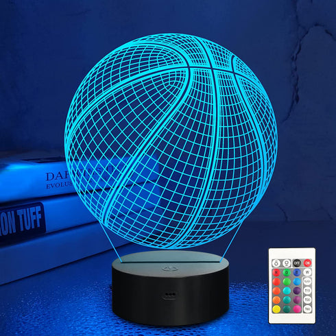 Lampeez Kids 3D Basketball Night Light Optical Illusion Lamp with 16 Colors Changing Remote Control Birthday Xmas Valentine's Day Gift Idea for Sport Fan Boys Girls