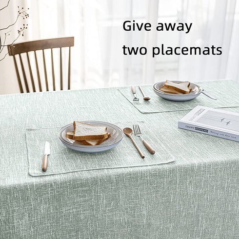 JSFLY Waterproof Cotton Linen Tablecloths Rectangle Dining Table Cloth, Wipe Clean Indoor & Outdoor Table Cover for Buffet Party and Banquets, 2 Table Mats?54"x70"? Greyish Green