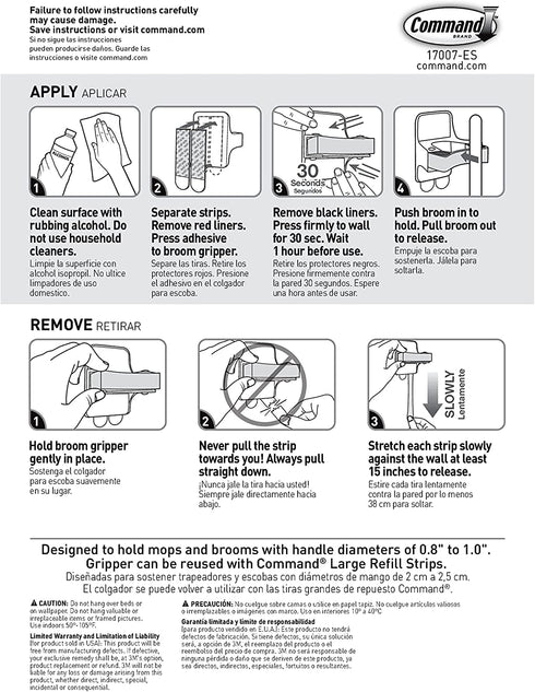 Command 17007-3NA Broom and Mop Gripper, 3 Broom Grippers, White