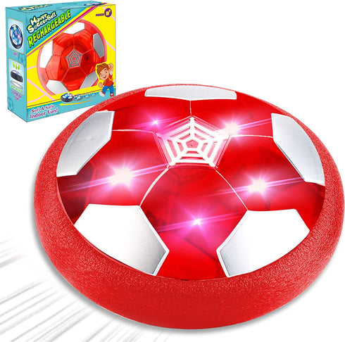 Camlinbo Kids Soccer Toys, Rechargeable Hover Soccer Ball Air Floating Soccer Valentines Gifts for Boy Girl Age 3-12 LED Light Up Toy Foam Bumper Valentines Day Indoor Outdoor Game Kid Toddler (Red)