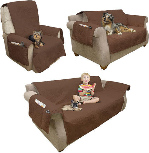 Pet Protector Furniture Covers - 100% Waterproof Recliner Chair Cover for Dogs or Cats Storage Pockets and Non-Slip Straps by PETMAKER (Brown)
