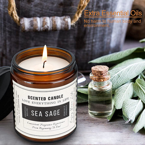 Sage Candles, Scented Candle Gifts for Women, 2 Pack 14.4 Oz Soy Candle Set, Lavender Candle & Sage Candle Set, Scented Candles for Cleansing, Candle Gift Set for Women with Amber Glass