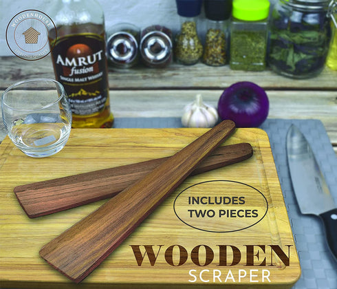 12 inch Teak Wood Spatula for Cast Iron, Small Wood Flipper, Egg Scraper, Flat Wooden Turner, Multipurpose Wood Cooking Utensil, Spatulas Perfect for Flipping, Serving, Scraping & Turning. Set of 2