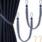 2 Pieces Braided Curtain Tiebacks Rope Belt Curtain Ties and 2 Pieces Hooks Metal Curtain Tieback Hooks for Window Curtain Accessories (Navy Blue and Silver)