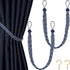 2 Pieces Braided Curtain Tiebacks Rope Belt Curtain Ties and 2 Pieces Hooks Metal Curtain Tieback Hooks for Window Curtain Accessories (Navy Blue and Silver)