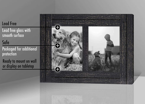 Americanflat 5x7 Double Picture Frame in Charcoal Black - Textured Wood and Polished Glass - Horizontal and Vertical Formats for Wall and Tabletop, 2 5x7 openings