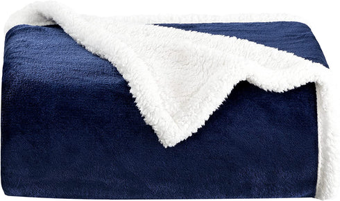 HBlife Sherpa Throw Blanket for Couch 50X60 Inches, Super Cozy Fuzzy Fleece Warm Plush Decorative Cabin Reversible Thick Blankets and Throws for Bed Sofa, Navy
