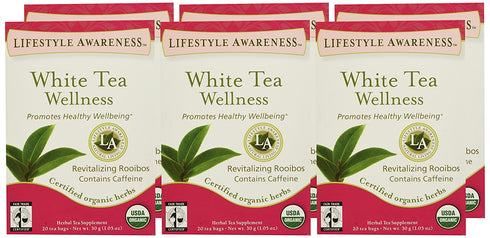 Lifestyle Awareness White Tea Wellness Tea, Contains Caffeine, 20 Tea Bags, Pack of 6