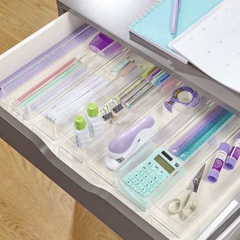 STORi Clear Plastic Drawer Organizers 12" x 3" x 2" l Set of 6