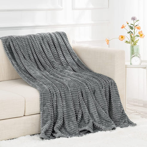 RECYCO Fleece Throw Blanket for Couch, Super Soft Cozy Blanket Throw for Bed Sofa 50"x60", Grey
