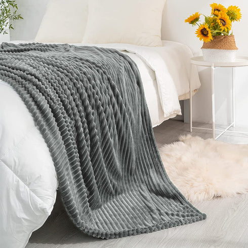 RECYCO Fleece Throw Blanket for Couch, Super Soft Cozy Blanket Throw for Bed Sofa 50"x60", Grey